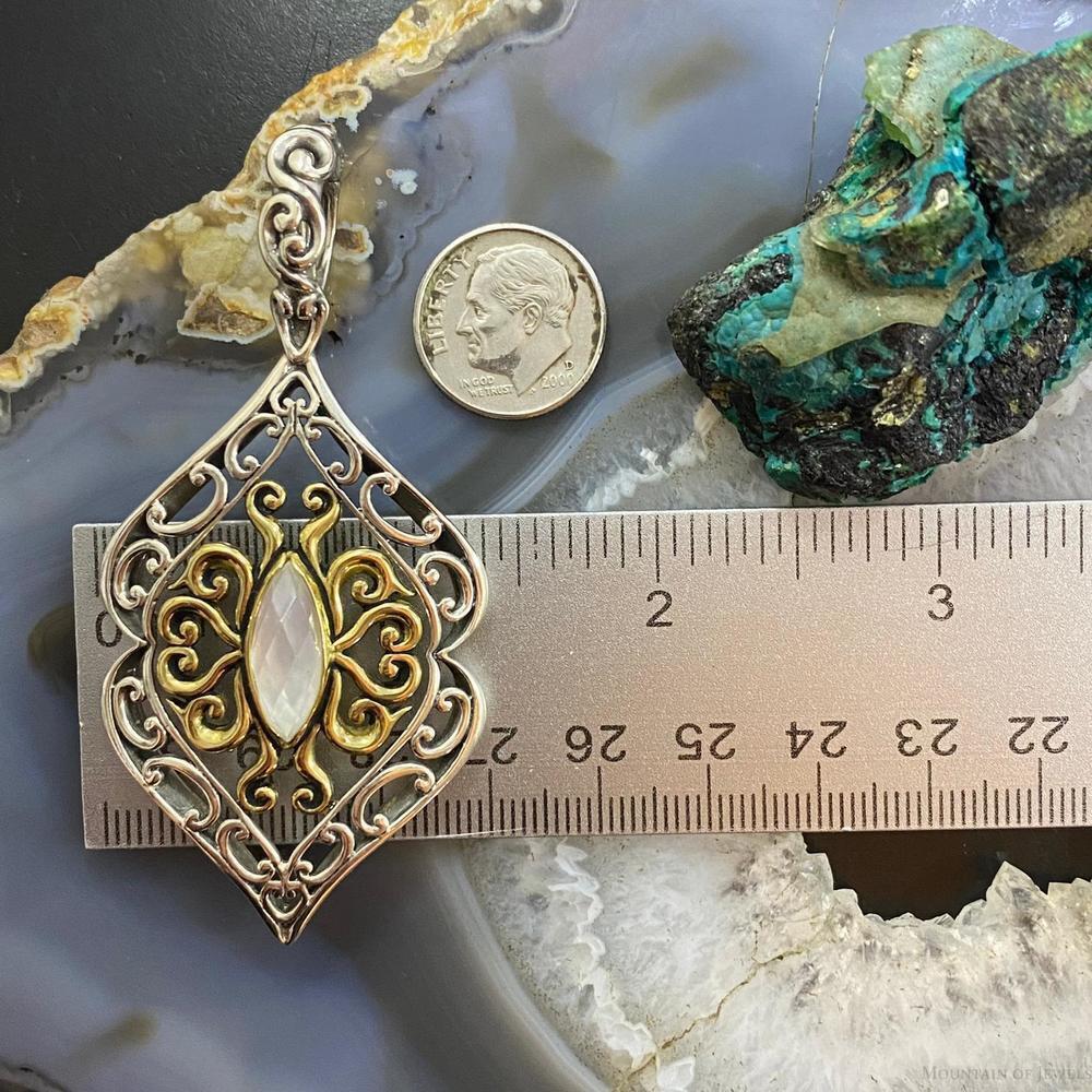 Carolyn Pollack Vintage Southwestern Style Sterling & Brass Moonstone Pendant - Picture 9 of 10
